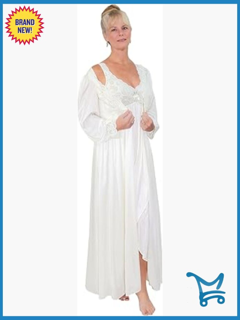 Two Piece Nightgown and Robe Set Long Sleeve Lace Nylon Sleepwear